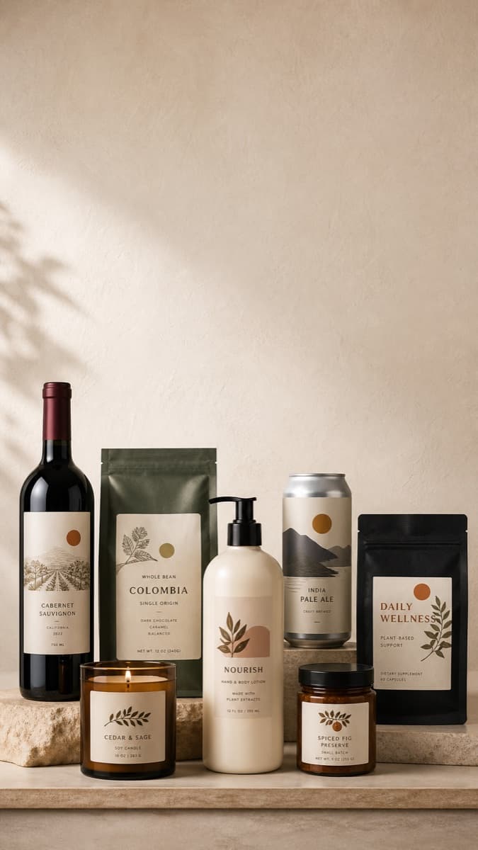 Product label examples arranged for mobile