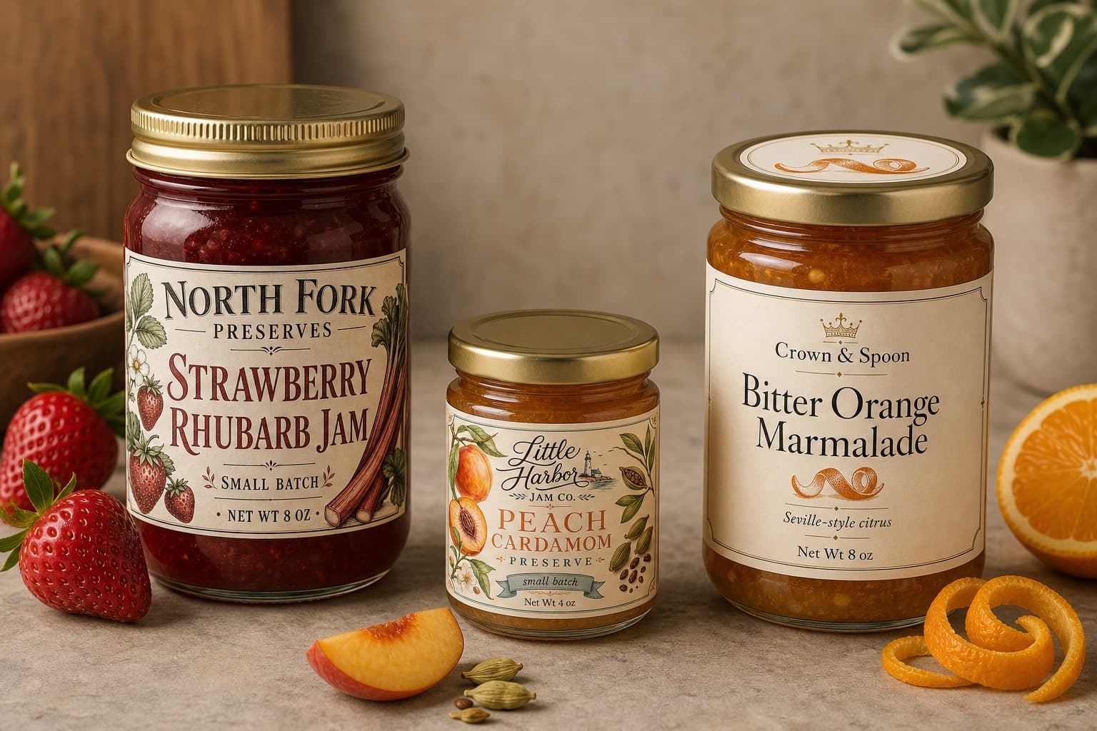Product label examples arranged for mobile