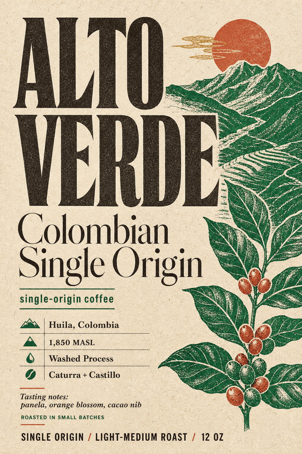 Colombian Single Origin product label template
